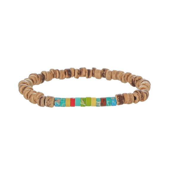 Wholesale Jewelry Geometric Wooden Beads Turquoise Coconut Shell Handmade Unisex Bracelet