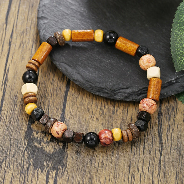 Wholesale Jewelry Geometric Wooden Beads Turquoise Coconut Shell Handmade Unisex Bracelet
