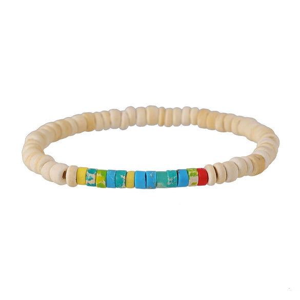 Wholesale Jewelry Geometric Wooden Beads Turquoise Coconut Shell Handmade Unisex Bracelet