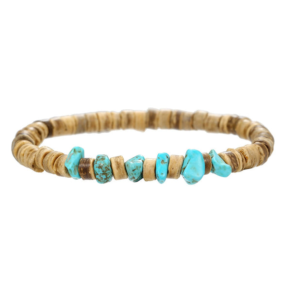Wholesale Jewelry Geometric Wooden Beads Turquoise Coconut Shell Handmade Unisex Bracelet