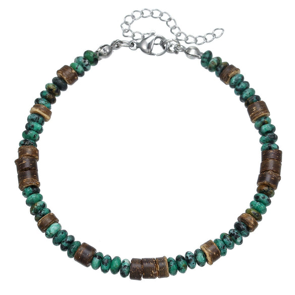 Wholesale Jewelry Geometric Wooden Beads Turquoise Coconut Shell Handmade Unisex Bracelet
