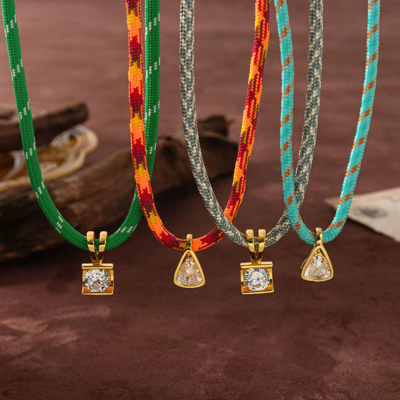 Wholesale Jewelry Geometric Zircon Copper Electroplated Braided Rope Necklace For Women