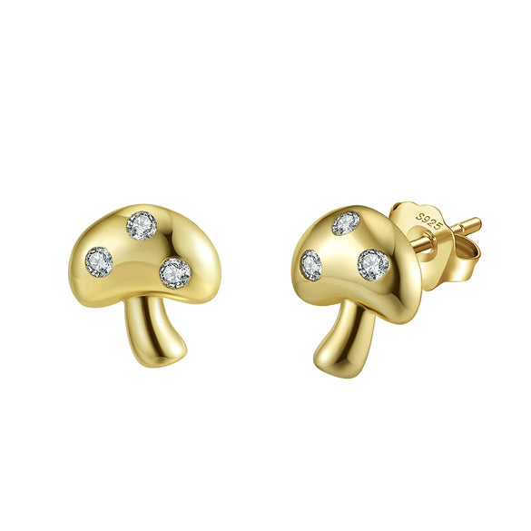 Wholesale Jewelry Geometric Zircon Inlaid S925 Silver Mushroom Earrings Electroplated For Women