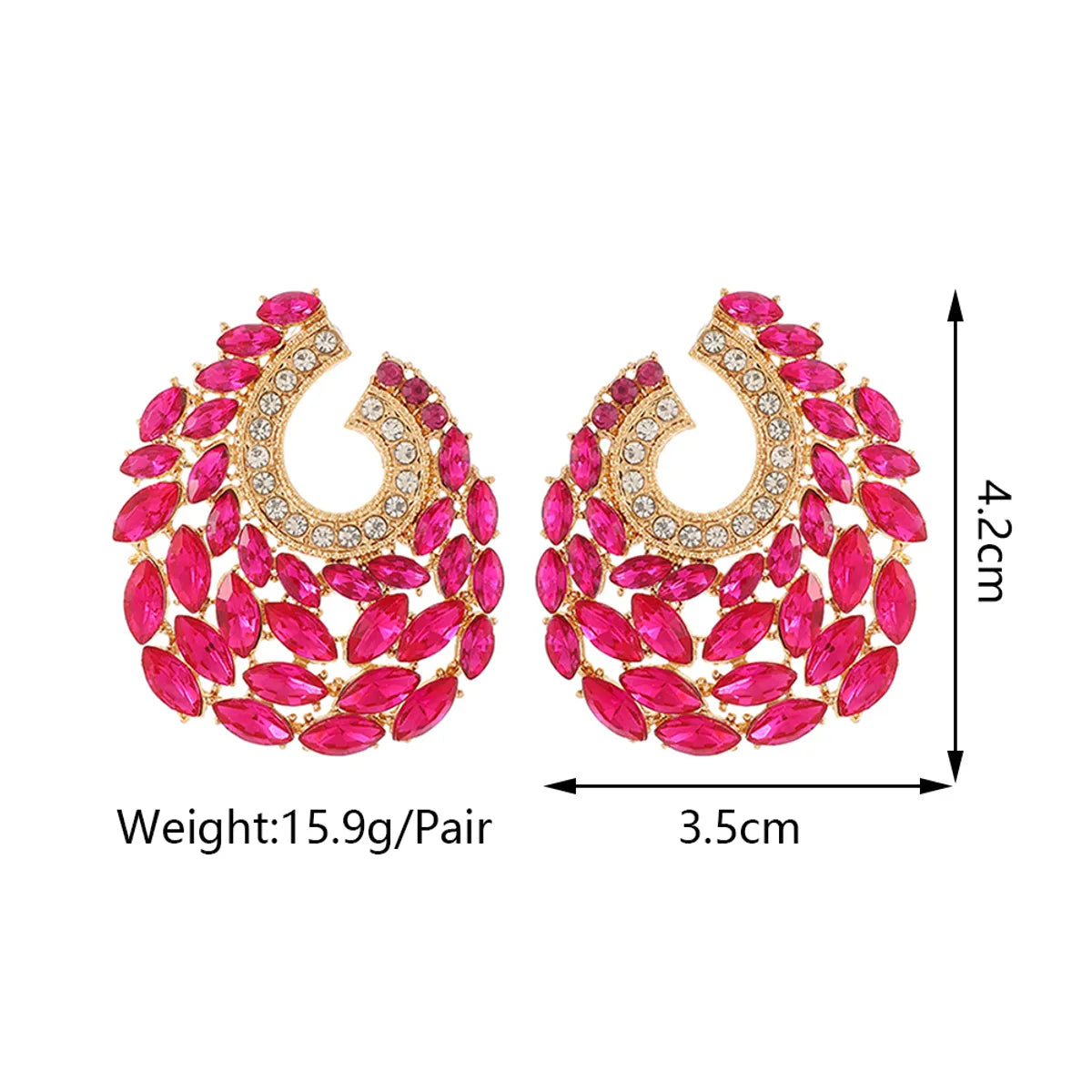 Wholesale Jewelry Glam Classic Style Semicircle Alloy Rhinestones Zircon Plating Hollow Out Inlay Ear Studs