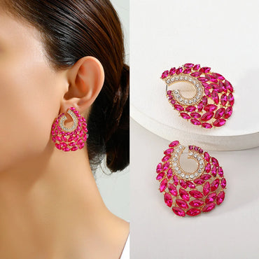 Wholesale Jewelry Glam Classic Style Semicircle Alloy Rhinestones Zircon Plating Hollow Out Inlay Ear Studs