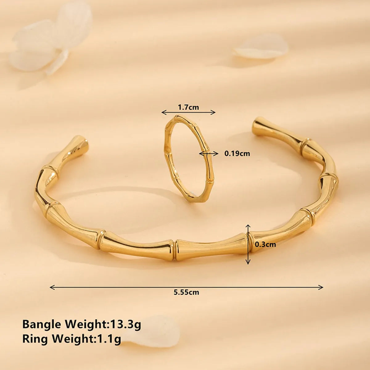 Wholesale Jewelry Glam Luxurious Classic Style Solid Color 304 Stainless Steel 18K Gold Plated Rings Bracelets Jewelry Set