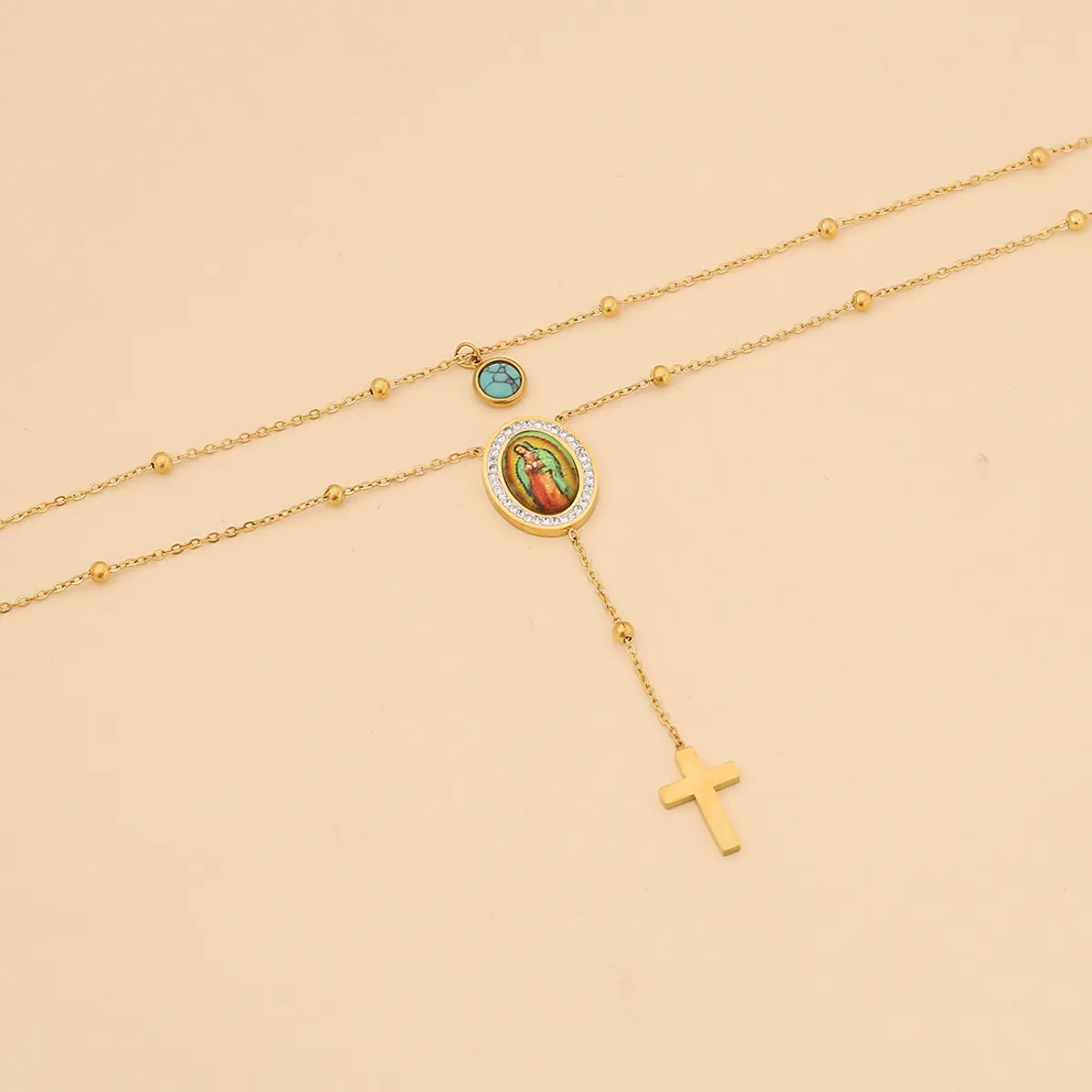 Wholesale Jewelry Glam Luxurious Cross 304 Stainless Steel Turquoise 18K Gold Plated Inlay Earrings Necklace