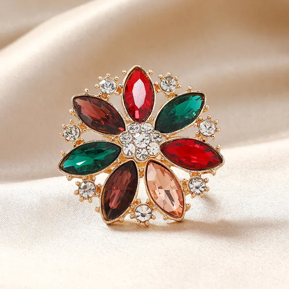 Wholesale Jewelry Glam Luxurious Lady Flower Alloy Artificial Rhinestones Plating Inlay Open Ring