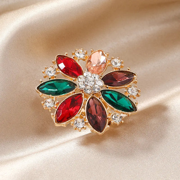 Wholesale Jewelry Glam Luxurious Lady Flower Alloy Artificial Rhinestones Plating Inlay Open Ring