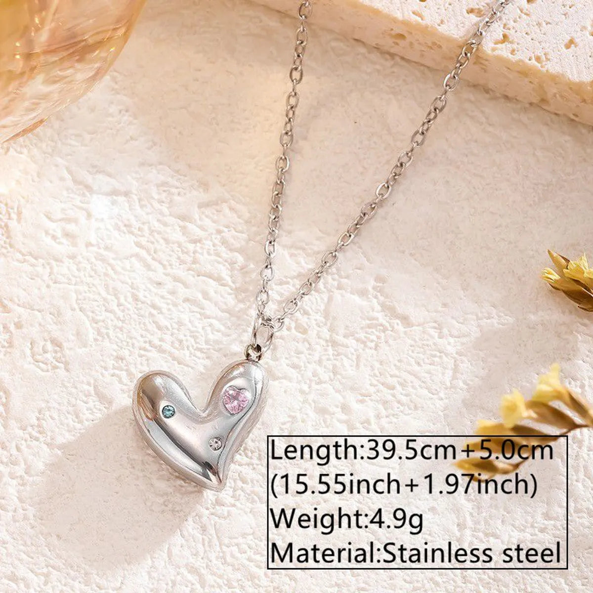 Wholesale Jewelry Glam Simple Style Artistic Heart Shape 304 Stainless Steel Artificial Rhinestones 18K Gold Plated Plating Pendant Necklace