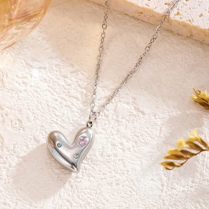 Wholesale Jewelry Glam Simple Style Artistic Heart Shape 304 Stainless Steel Artificial Rhinestones 18K Gold Plated Plating Pendant Necklace