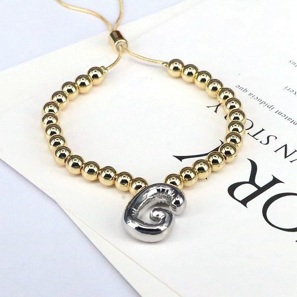 Wholesale Jewelry Gold Plated Beaded Balloon Initial Charm Adjustable Bracelet With Letters Numbers Text