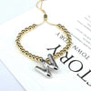 Wholesale Jewelry Gold Plated Beaded Balloon Initial Charm Adjustable Bracelet With Letters Numbers Text