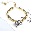 Wholesale Jewelry Gold Plated Beaded Balloon Initial Charm Adjustable Bracelet With Letters Numbers Text