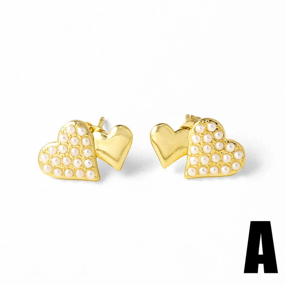 Wholesale Jewelry Gold Plated Copper Heartshaped Butterfly Pearl Earrings Electroplated Unisex Simple Style