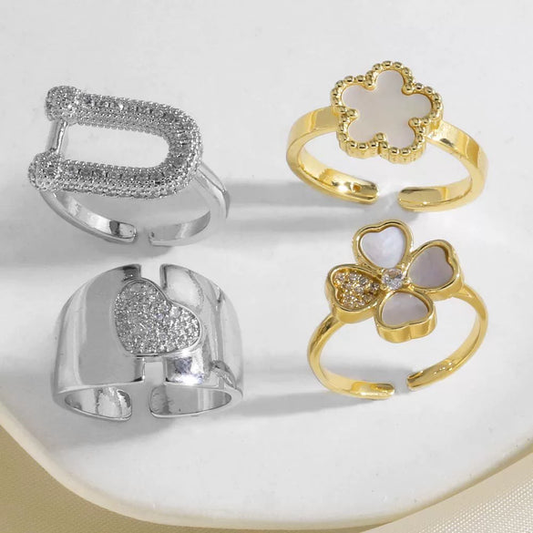 Wholesale Jewelry Goldplated Copper Heart Ushaped Open Ring Geometric Style For Women And Unisex