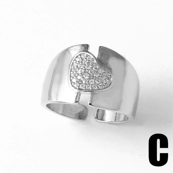 Wholesale Jewelry Goldplated Copper Heart Ushaped Open Ring Geometric Style For Women And Unisex
