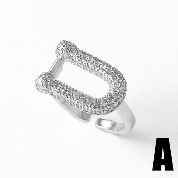 Wholesale Jewelry Goldplated Copper Heart Ushaped Open Ring Geometric Style For Women And Unisex