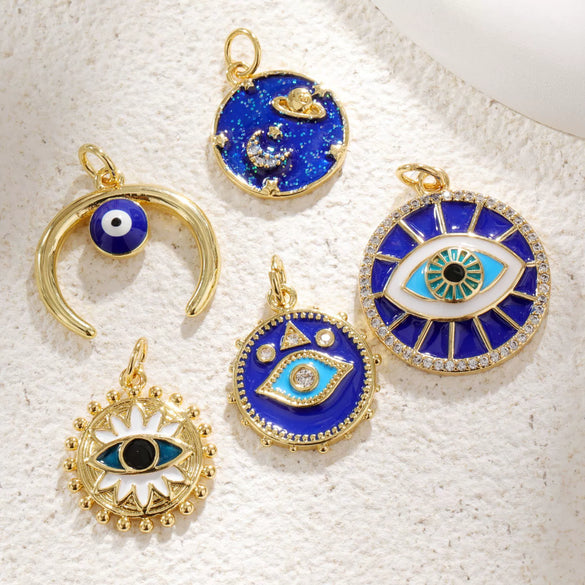 Wholesale Jewelry Goldplated Copper Star Dripping Oil Eye Pendant