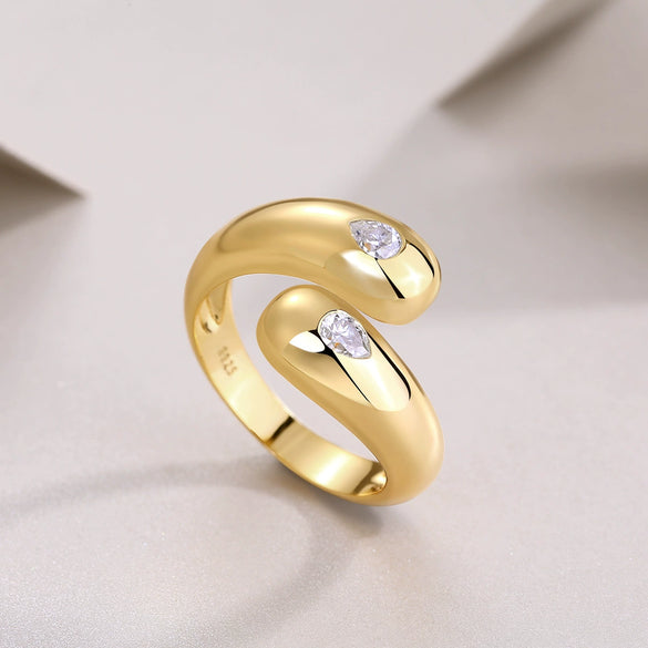Wholesale Jewelry Goldplated 925 Silver Ring Set With Diamonds Geometric Style
