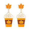 Wholesale Jewelry Gothic Exaggerated Cool Style Pumpkin Cup Maple Leaf Alloy Enamel Drop Earrings