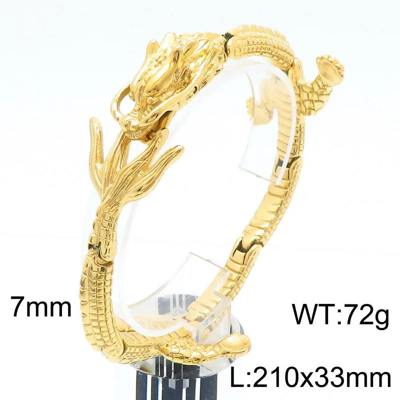 Wholesale Jewelry Gothic Punk Cool Style Dragon 304 Stainless Steel 18K Gold Plated Rings Bracelets