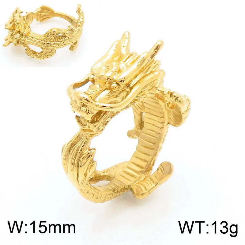 Wholesale Jewelry Gothic Punk Cool Style Dragon 304 Stainless Steel 18K Gold Plated Rings Bracelets