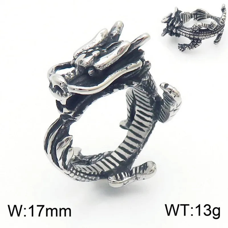 Wholesale Jewelry Gothic Punk Cool Style Dragon 304 Stainless Steel 18K Gold Plated Rings Bracelets