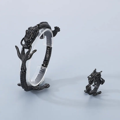 Wholesale Jewelry Gothic Punk Cool Style Dragon 304 Stainless Steel 18K Gold Plated Rings Bracelets