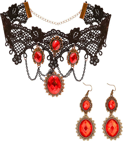 Wholesale Jewelry Gothic Retro Oval Flower Alloy Lace Resin Inlay Earrings Necklace