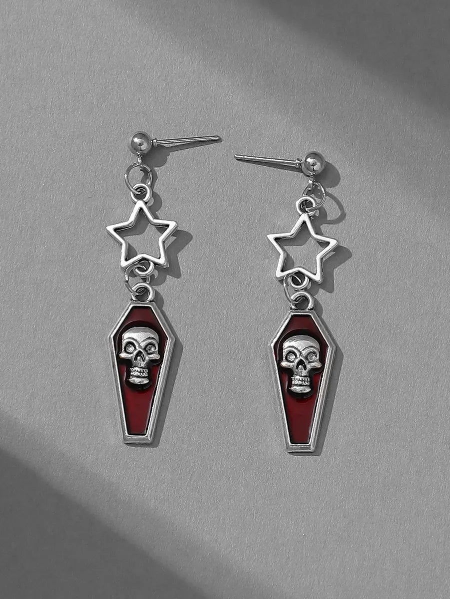 1 Pair Gothic Retro Punk Skull Enamel Alloy Drop Earrings