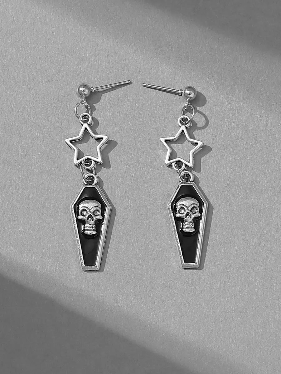 1 Pair Gothic Retro Punk Skull Enamel Alloy Drop Earrings