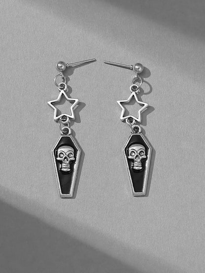 1 Pair Gothic Retro Punk Skull Enamel Alloy Drop Earrings