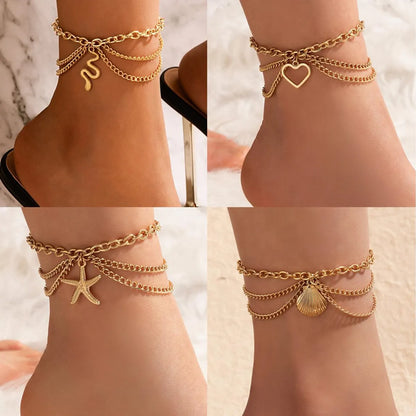 Wholesale Jewelry Gothic Sexy Beach Starfish Heart Shape Snake Alloy Layered Anklet