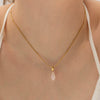 Wholesale Jewelry Handcut Geometric Lapis Gold Powder Stone Pendant Electroplated Stainless Steel Nonfading Necklace For Women