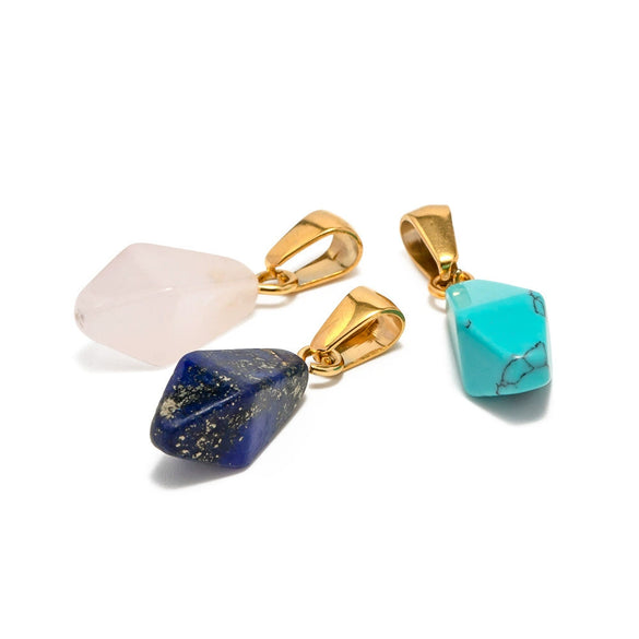 Wholesale Jewelry Handcut Geometric Lapis Gold Powder Stone Pendant Electroplated Stainless Steel Nonfading Necklace For Women