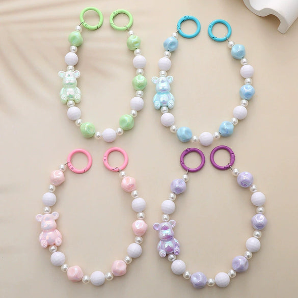 Wholesale Jewelry Handmade Beaded Mermaid Style Animal Bear Piglet Mobile Phone Chain Water Cup Hanging Chain Hand Chain For Women