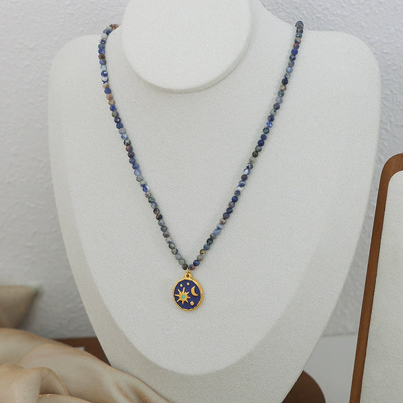 Wholesale Jewelry Handmade Natural Stone And Stainless Steel Pendant Necklace With Geometric Pattern For Women