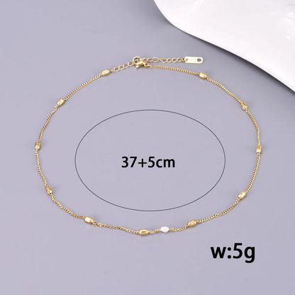 Wholesale Jewelry Handmade Pastoral Simple Style Geometric 304 Stainless Steel Titanium Steel Freshwater Pearl 18K Gold Plated Inlaid Shell Necklace