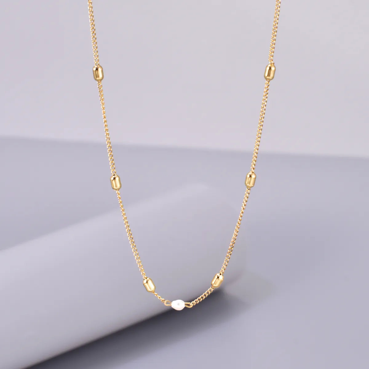 Wholesale Jewelry Handmade Pastoral Simple Style Geometric 304 Stainless Steel Titanium Steel Freshwater Pearl 18K Gold Plated Inlaid Shell Necklace