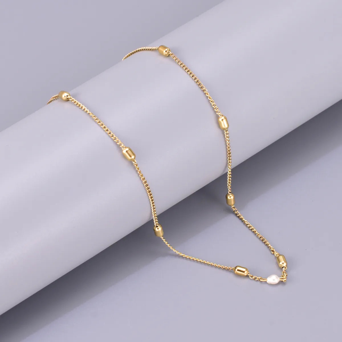 Wholesale Jewelry Handmade Pastoral Simple Style Geometric 304 Stainless Steel Titanium Steel Freshwater Pearl 18K Gold Plated Inlaid Shell Necklace