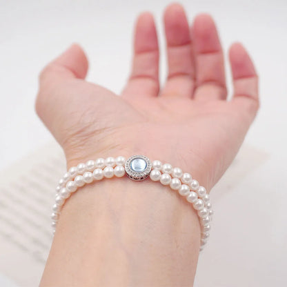 Wholesale Jewelry Handmade Simple Style Geometric Imitation Pearl Glass Copper Rhinestones Glass White Gold Plated Beaded Handmade Bracelets