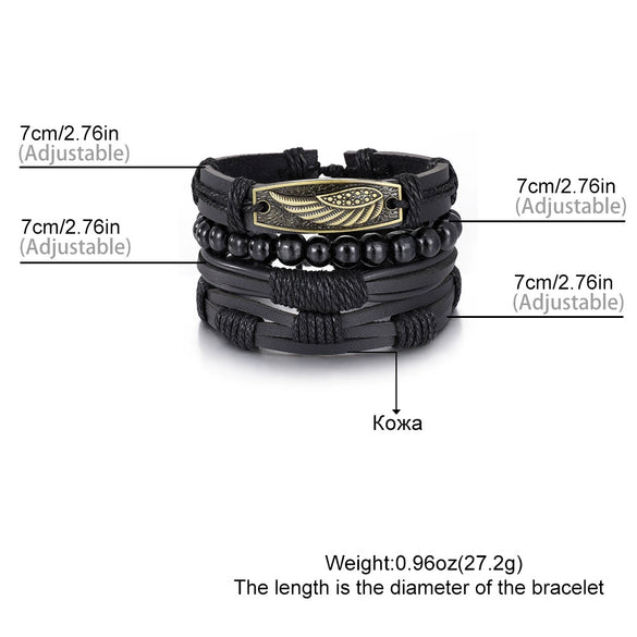 Wholesale Jewelry Handwoven Retro Feather Nameplate Artificial Leather Men's Bracelet
