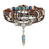 Wholesale Jewelry Handwoven Retro Feather Nameplate Artificial Leather Men's Bracelet