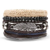 Wholesale Jewelry Handwoven Retro Feather Nameplate Artificial Leather Men's Bracelet