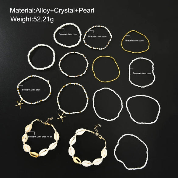 Wholesale Jewelry Hawaiian Beach Starfish Shell Alloy Seed Bead Anklet