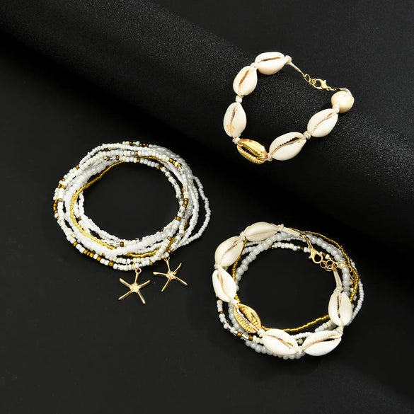 Wholesale Jewelry Hawaiian Beach Starfish Shell Alloy Seed Bead Anklet