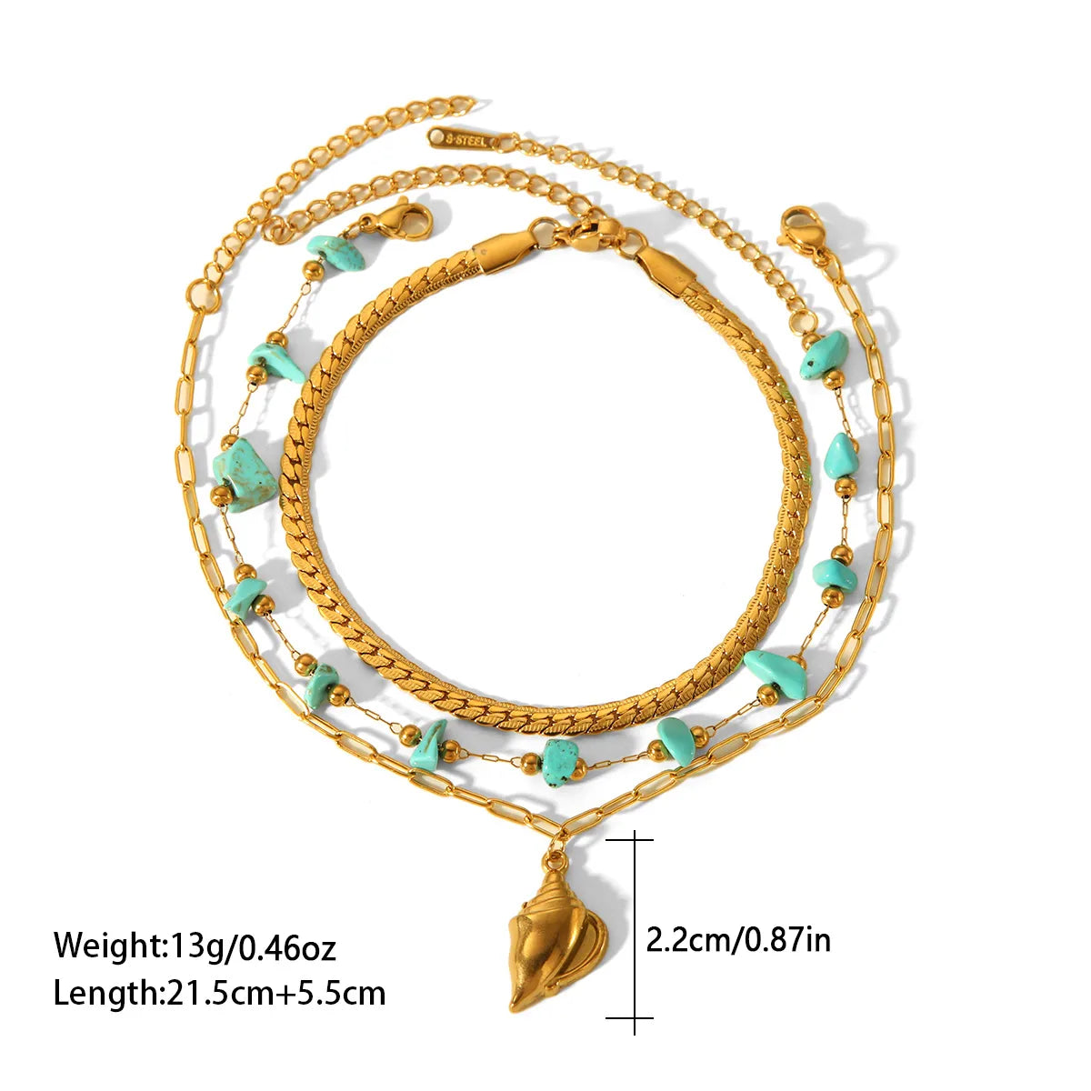 Wholesale Jewelry Hawaiian Bohemian Tropical Irregular Geometric 304 Stainless Steel Turquoise Anklet