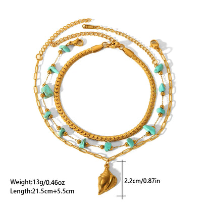 Wholesale Jewelry Hawaiian Bohemian Tropical Irregular Geometric 304 Stainless Steel Turquoise Anklet