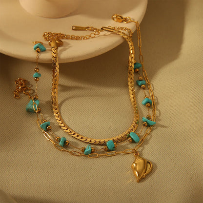 Wholesale Jewelry Hawaiian Bohemian Tropical Irregular Geometric 304 Stainless Steel Turquoise Anklet